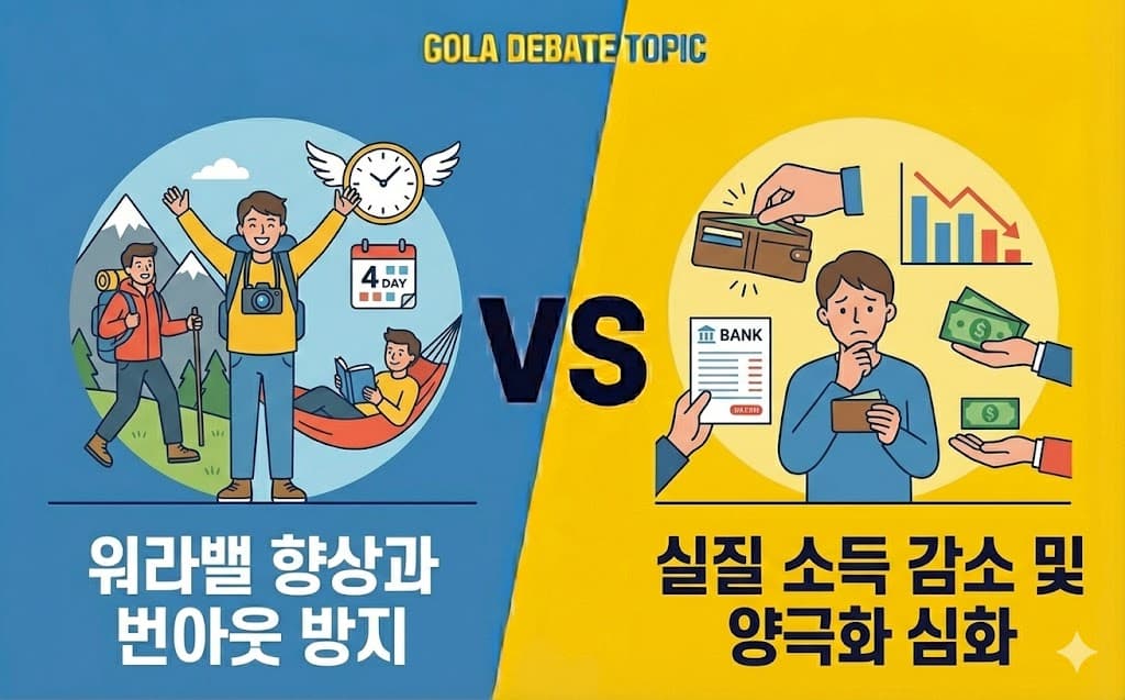 임금 삭감을 동반한 주 4일제 전면 도입, '워라밸 향상과 번아웃 방지' VS '실질 소득 감소 및 양극화 심화'